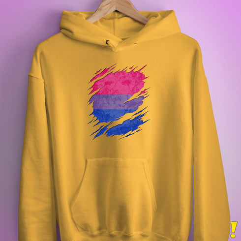 Bisexual Pride Flag Ripped Reveal Hoodie - Mustard